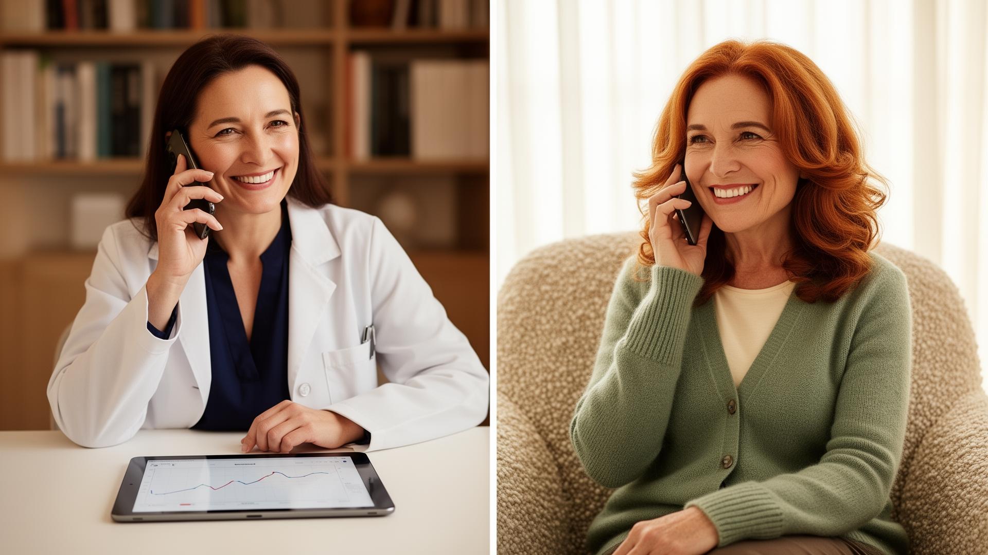 Clinician and patient connecting over a video call